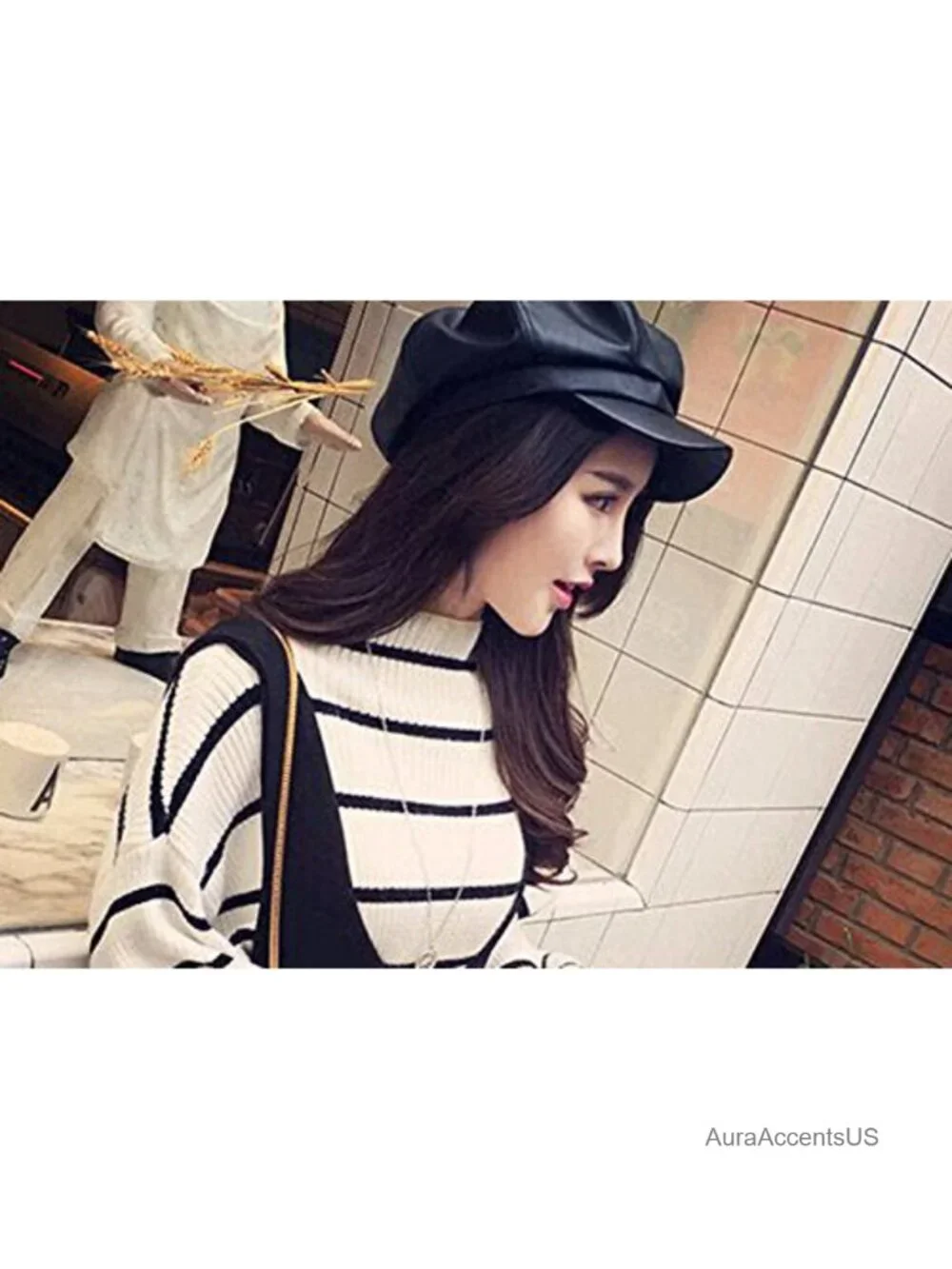 PU Leather Newsboy Cabbie Peaked Beret Cap Vintage Baker Boy Visor Hat